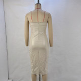 Solid PU-Leather Sexy Strapless Slim Waist Bodycon Dress