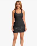 PU Leather Dress Sleeveless Round Neck Bodycon Dress