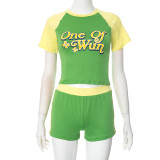 Contrast Round Neck T-Shirt and Shorts Two Piece Set