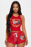 Print Cropped Tank Top and Shorts Casual 2PCS Set