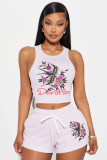 Print Cropped Tank Top and Shorts Casual 2PCS Set
