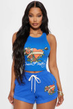 Print Cropped Tank Top and Shorts Casual 2PCS Set