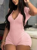 Zipper Short Sleeve Yoga Tight Rompers