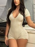 Zipper Short Sleeve Yoga Tight Rompers