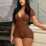 Zipper Short Sleeve Yoga Tight Rompers