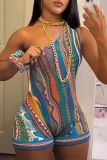 Abstract Print Slash Shoulder Sexy Rompers
