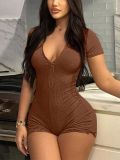 Zipper Short Sleeve Yoga Tight Rompers