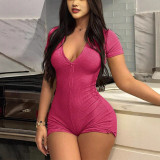 Zipper Short Sleeve Yoga Tight Rompers
