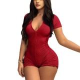 Zipper Short Sleeve Yoga Tight Rompers