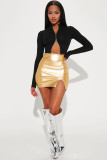 Solid PU Leather Slit Mini Skirt