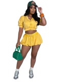 Solid Zipper Crop Top Two Piece Skirt Set