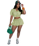 Solid Zipper Crop Top Two Piece Skirt Set
