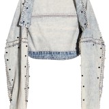 Rivet Beaded Washed Fashionable Long Sleeve Short Denim Jacket