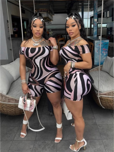 Sexy Printed Off Shoulder Tight Rompers