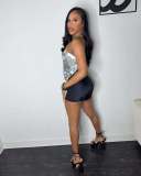 Printed Fashionable Sexy Two Piece Set Strapless Top and Shorts