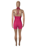 Sexy Solid Halter Crop Top and Shorts Drawstring Two Piece Set
