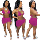 Fashion Sexy Halter Neck Bikini Skirt Three-Piece Swimsuit
