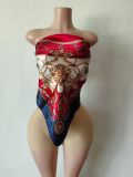 Printed Fashionable Sexy Two Piece Set Strapless Top and Shorts
