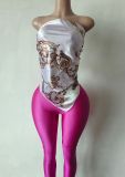 Fashion Printed Strapless Irregular Top and Shorts Two Piece Set