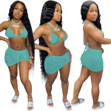 Fashion Sexy Halter Neck Bikini Skirt Three-Piece Swimsuit
