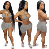 Fashion Sexy Halter Neck Bikini Skirt Three-Piece Swimsuit