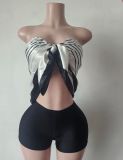 Printed Fashionable Sexy Two Piece Set Strapless Top and Shorts