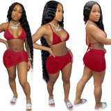 Fashion Sexy Halter Neck Bikini Skirt Three-Piece Swimsuit
