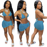 Fashion Sexy Halter Neck Bikini Skirt Three-Piece Swimsuit