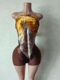 Printed Fashionable Sexy Two Piece Set Strapless Top and Shorts