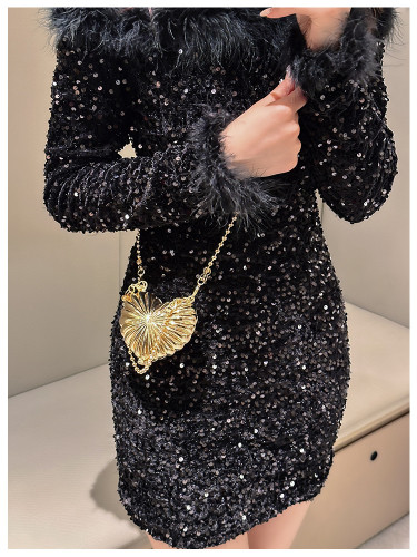 Mini Metal Heart Shell Shape Crossbody Bag Handbag
