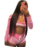 Three Piece Shorts Tracksuit for Women Bra Top + Shorts + Jacket