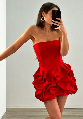 Red Sexy Strapless Sleeveless Bubble Dress