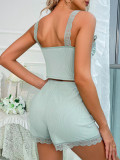 Sexy Ribbed Strap Two-Piece Home Pajamas Set