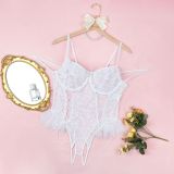 Plus Size Lingerie Lace-up See-Through Mesh Ruffles Lace Bodysuit Teddy Lingerie
