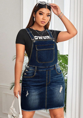 Plus Size Denim Suspender Dress（without Tee Top）