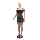 Sexy Sequin Off Shoulder Strap Bodycon Mini Dress