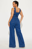 Casual Sexy Sleeveless Button Denim Bell Bottom Jumpsuit