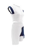 Women Casual Denim Patchwork Cap Sleeve Top and Shorts Two-piece Set