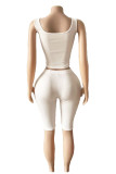 White Lace-Up Tank Top and Cropped Pants Two-Piece Set
