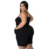 Women Solid Low Back Shirred Rompers