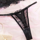 See-Through Lace Hollow Fishbone Bra Pantie Sexy Lingerie Two-piece Set