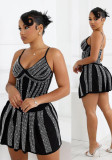 Black Beaded Sexy Sleeveless Cami Short Dress