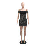 Sexy Sequin Off Shoulder Strap Bodycon Mini Dress