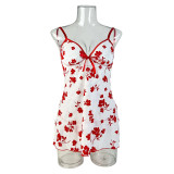 Sexy Lingerie Mesh Floral Print See-Through Backless Cami Nightdress