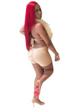 Sexy Nightclub 2PCS Set Feather Halter Tie Back Top and Shorts