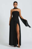 Women Strapless Solid Sexy Backless Slit Maxi Dress