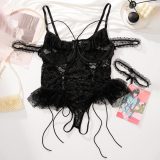 Plus Size Lingerie Lace-up See-Through Mesh Ruffles Lace Bodysuit Teddy Lingerie