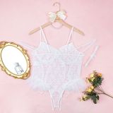 Plus Size Lingerie Lace-up See-Through Mesh Ruffles Lace Bodysuit Teddy Lingerie