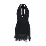 Sexy Halter Neck Bodycon V Neck Slit Bodycon Dress