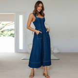 Denim Casual Suspender Maxi Dress